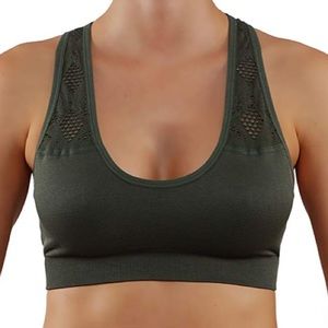 Olive scoop neck sports bra push up Racerback